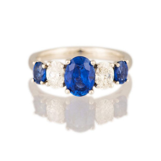 Sapphire and Diamond Five Stone Ring, set in Platinum