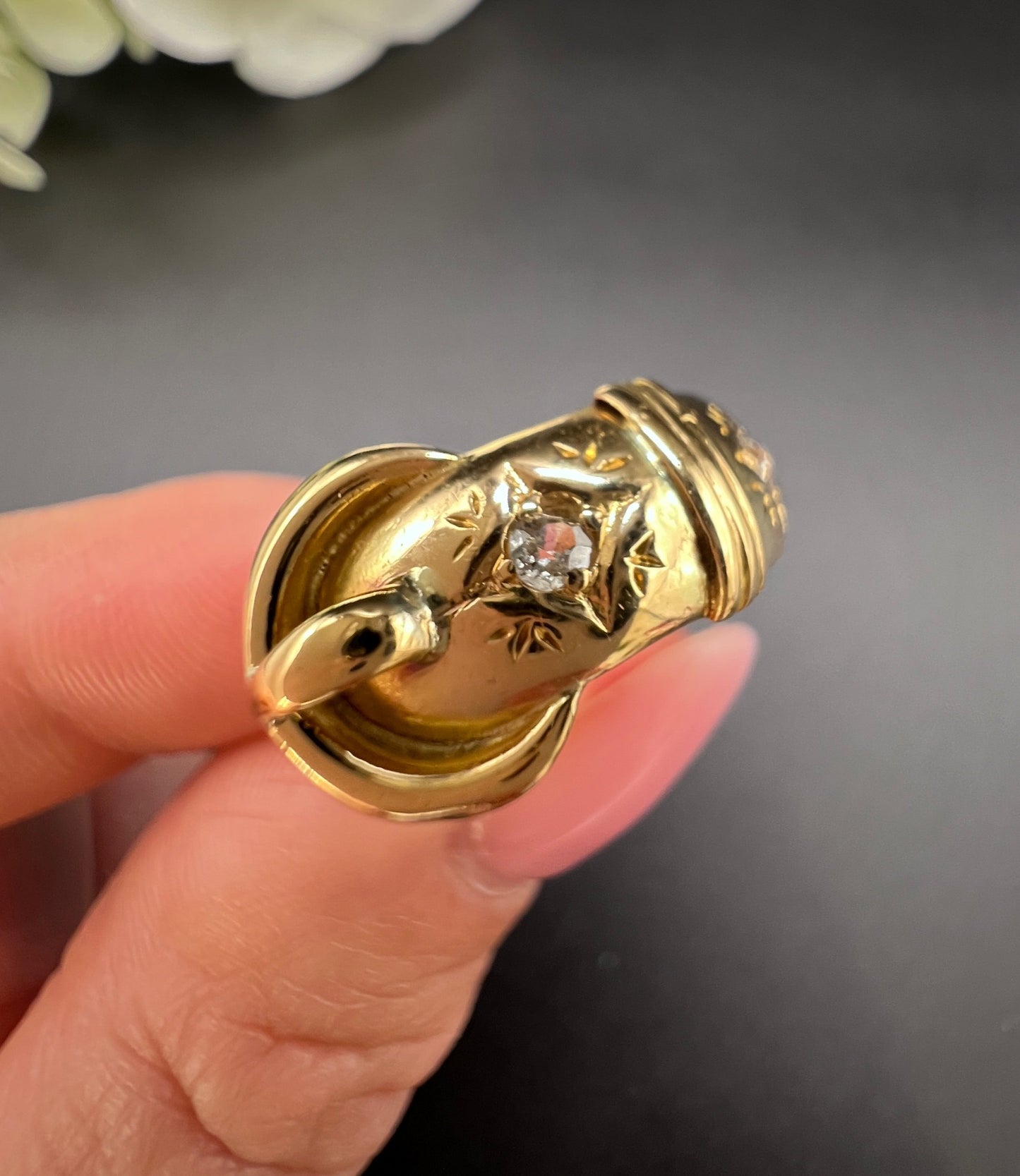 Antique 18 ct Yellow Gold, Edwardian Star Set Diamond Buckle/Belt Ring
