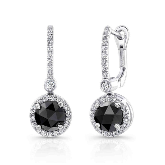 Black diamond drop earrings 14ct white gold, 2.24 carats