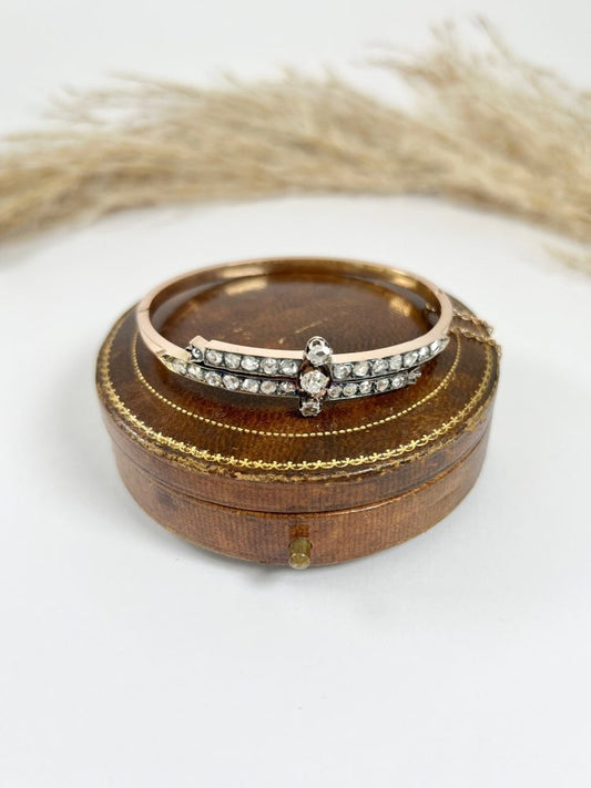 Victorian diamond two row bangle in rose gold.