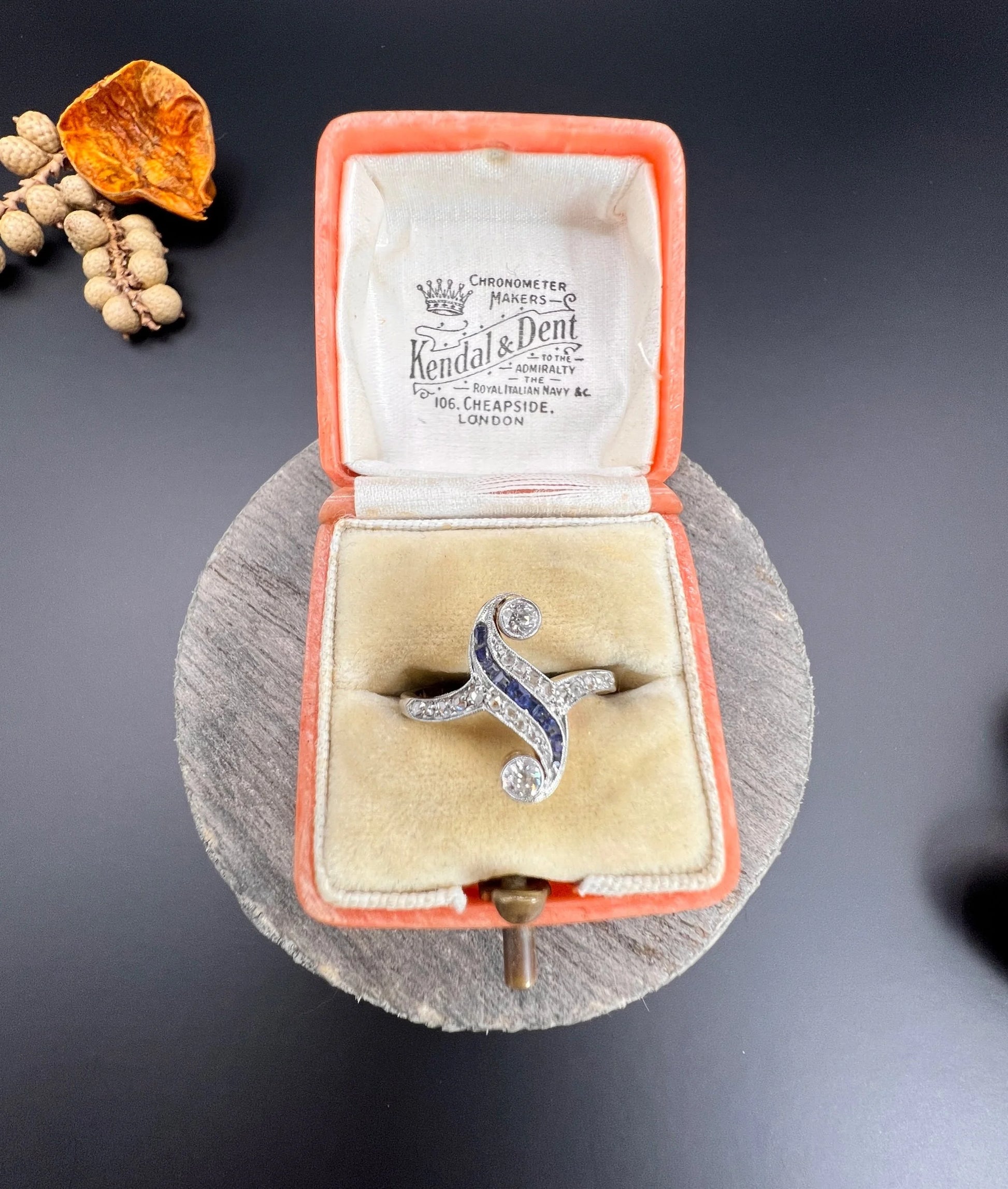 Antique Art Deco 18 Carat Gold And Platinum Sapphire Diamond Swirl Ring