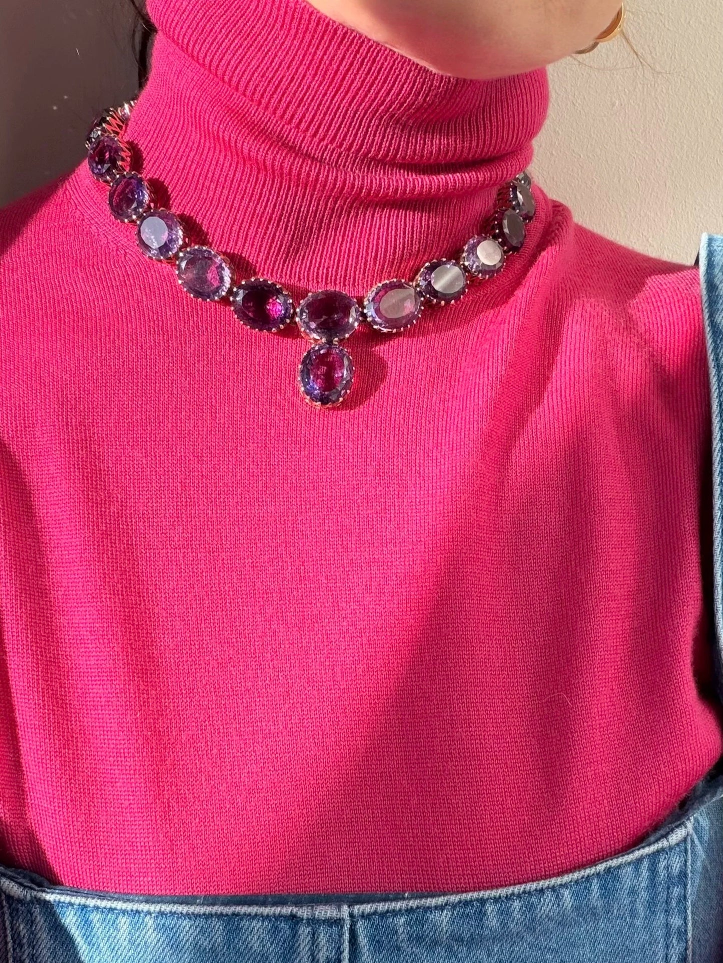 Art Deco Amethyst Riviere Necklace And Earring Suite, 1930's - 1940's