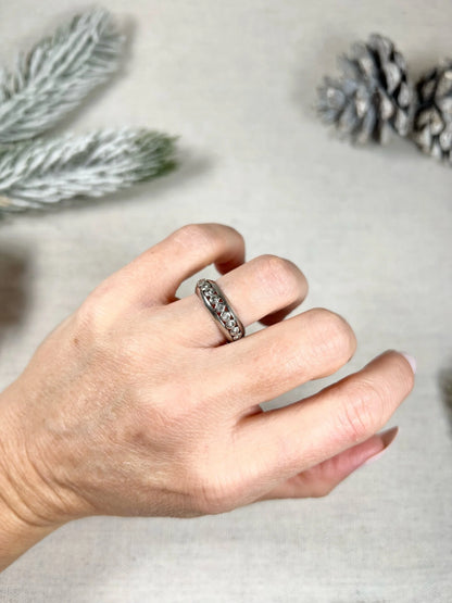 Vintage Platinum Old Cut Diamond Full Eternity Band Ring, Circa 1940