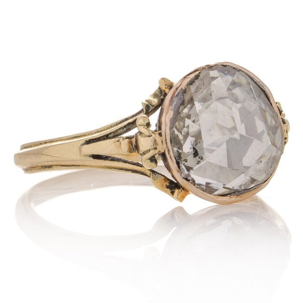 Antique Georgian 2.50ct Rose Cut Diamond Solitaire Engagement Ring in 15ct Gold, Late 18th century Circa 1790s