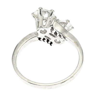 Vintage 1940s Old European Cut Diamond Toi et Moi Two Stone Crossover Engagement Ring, 1.51 carats