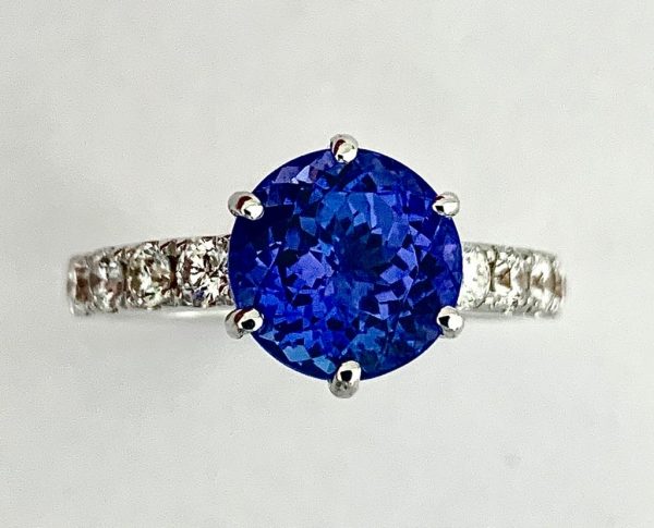 Fine 3.07ct Tanzanite and Diamond Engagement Ring, 18ct White Gold