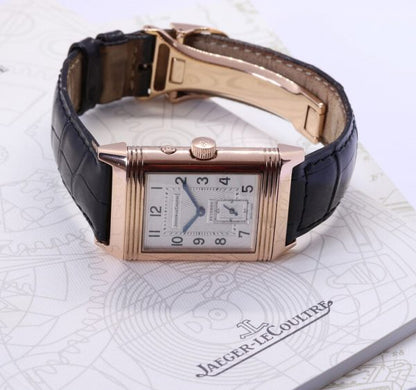 Jaeger LeCoultre Reverso Grande Taille Duoface Day and Night Manual Watch in 18ct Rose Gold; Ref 270.2.54, with Jaeger-LeCoultre box and papers