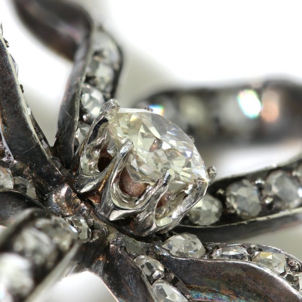 Antique Old Cut Diamond Bow Brooch, 6.55 carat total