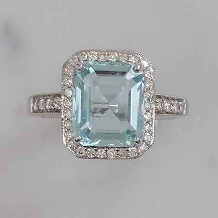 3.77ct Aquamarine and Diamond Cluster Ring