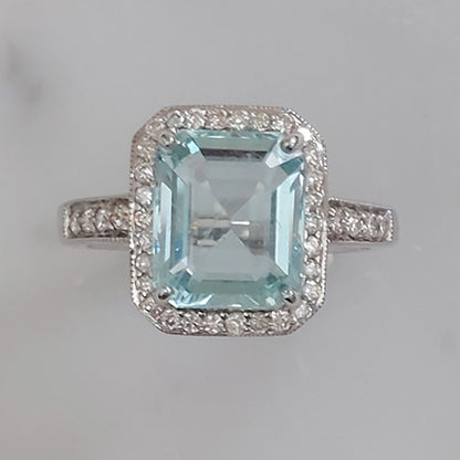 3.77ct Aquamarine and Diamond Cluster Ring