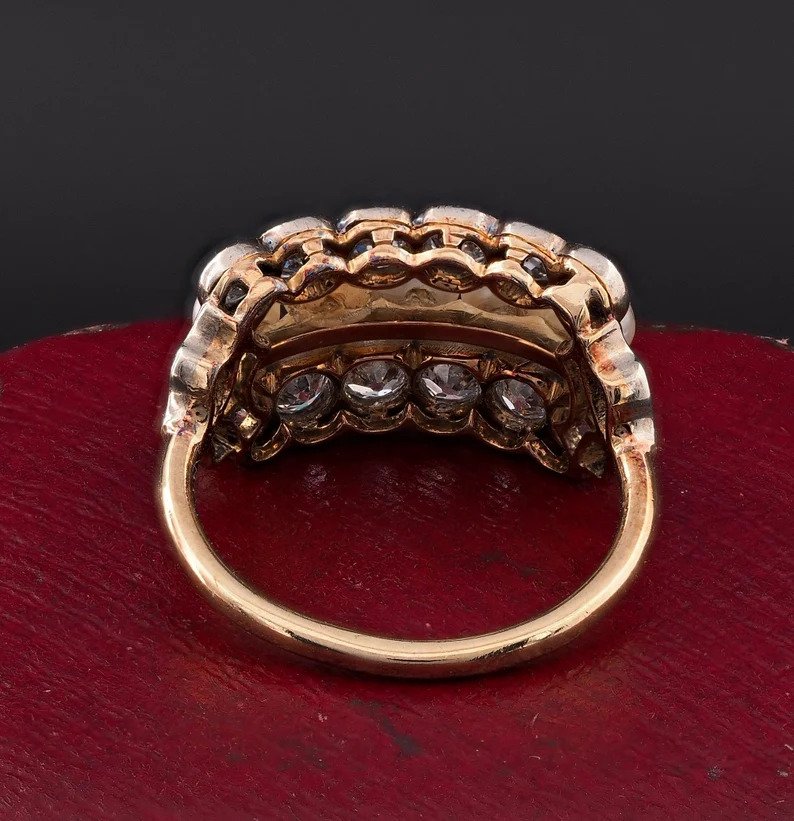 Art Deco Natural Pearl and 1.90ct Old Mine Cut Diamond Dress Ring