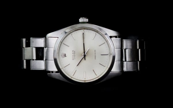 Vintage Rolex Oyster Precision 6424 Stainless Steel 34mm Manual Watch, with Box and Papers, engraved J Gaitskell, HMS Nubian marine engineer mechanic