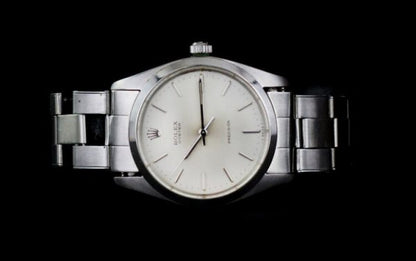 Vintage Rolex Oyster Precision 6424 Stainless Steel 34mm Manual Watch, with Box and Papers, engraved J Gaitskell, HMS Nubian marine engineer mechanic