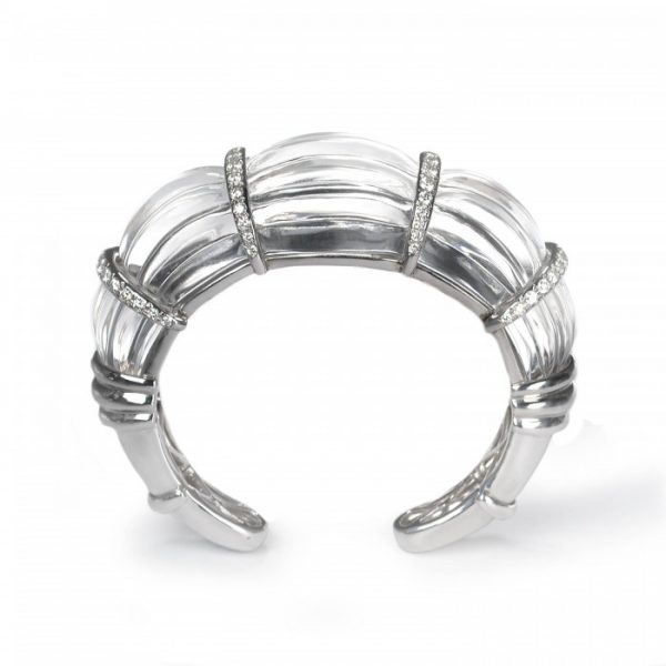 Rock Crystal and Diamond Cuff Bangle Bracelet, 2.50 carat total, 18ct white gold