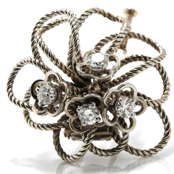 Vintage Boucheron Platinum and Diamond Floral Brooch, Circa 1950s