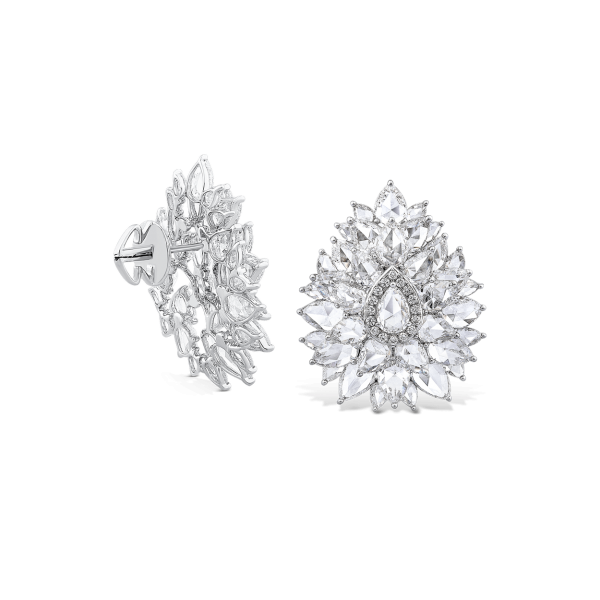 Rose Cut Diamond Cluster Earrings, 14.28 carats