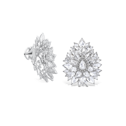 Rose Cut Diamond Cluster Earrings, 14.28 carats