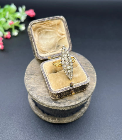 Victorian 18 Carat Yellow Gold Diamond Marquise/Navette Ring, 2.20 Carats