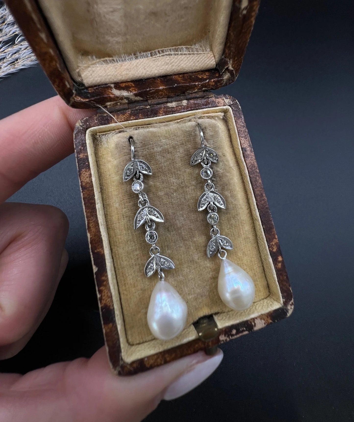 Antique 18 ct White Gold, 1920's Diamond And Pearl Drop Earrings