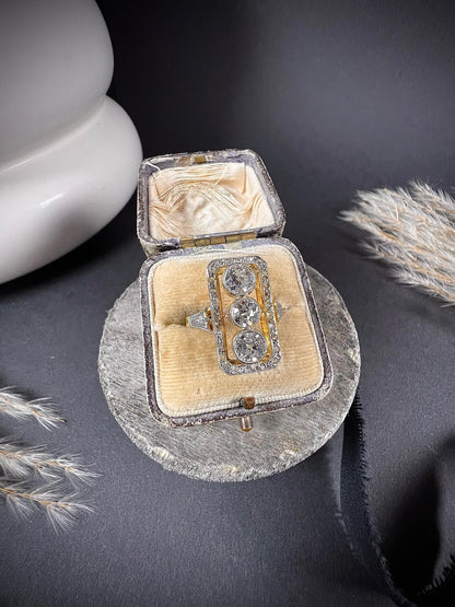 Antique 18 Carat Gold And Platinum Edwardian Rectangular Diamond Ring