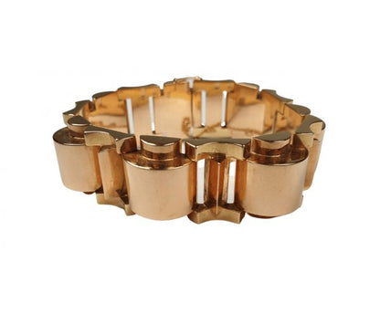 Vintage French Bi Colour Gold Tank Bracelet; crafted from 18ct rose and yellow gold, Circa 1930s