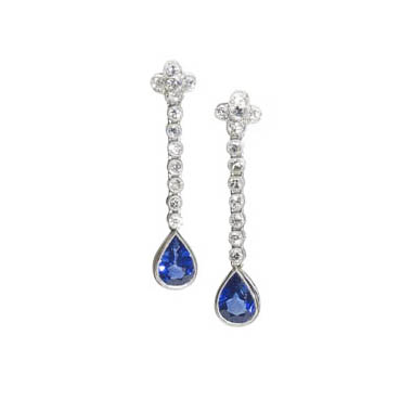 Diamond Topped Sapphire Drops Earrings, 2.27 carats, 18ct White Gold