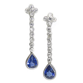 Diamond Topped Sapphire Drops Earrings, 2.27 carats, 18ct White Gold