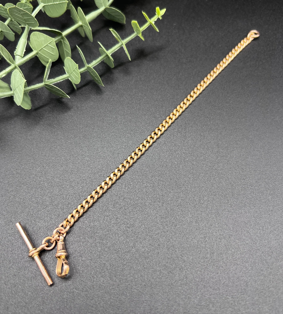 Vintage Antique 9ct Rose Gold Curb Link Albert Bracelet, Birmingham 1929