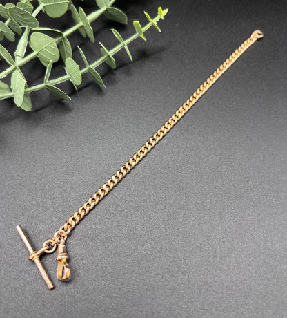 Vintage Antique 9ct Rose Gold Curb Link Albert Bracelet, Birmingham 1929