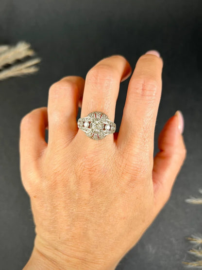 Art Deco Diamond Bombe Cluster Dress Ring in Platinum and 18ct Gold