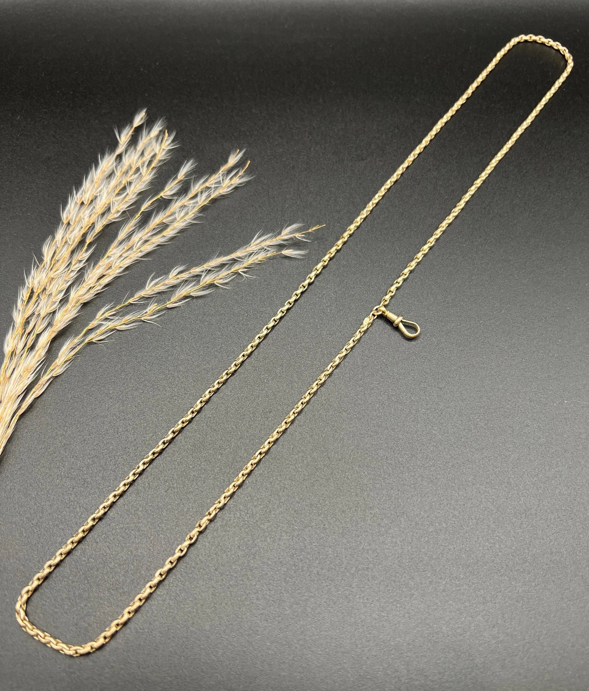Antique 9 ct Rose Gold Faceted Belcher Chain: Edwardian Swivel Clip, 29.5 Inch