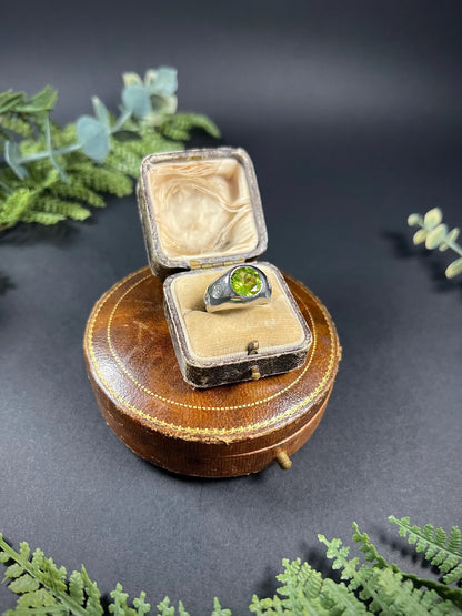 Vintage French Platinum, Peridot and Diamond Five Stone Ring, Circa 1940