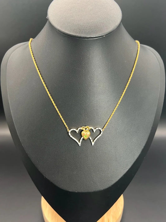 Antique 15ct Gold Victorian Demantoid Garnet & Enamel Sweetheart Necklace