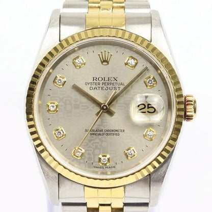 Rolex Datejust 16233 Steel and Gold 36mm Watch with Rolex factory original grey diamond Jubilee dial, Year 2002 and with Rolex box and papers