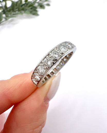 Antique 1920s Platinum French Stamped, 2 Carat Full Diamond Eternity Ring, Wedding Band