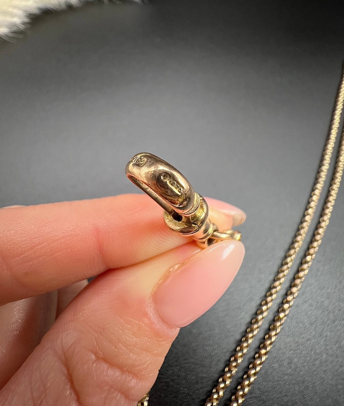 Antique 9 ct Rose Gold Edwardian 30 Inch Faceted Round Belcher Link Chain With Swivel Dog Clip
