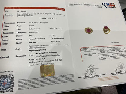 5.86ct Natural Burmese Ruby and Old Cut Diamond Bombe Cocktail Ring with Certificate