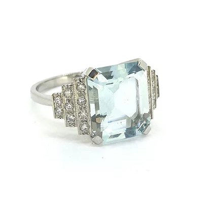 5ct Aquamarine and Diamond Stepped Dress Ring in Platinum