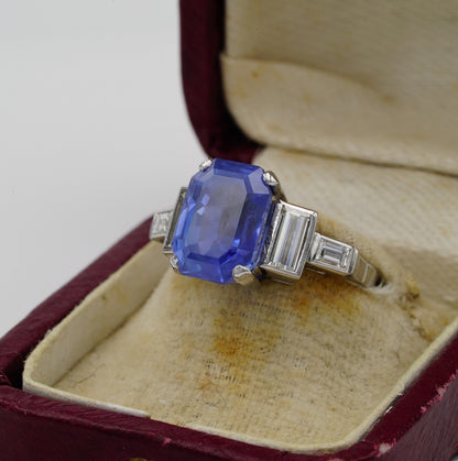 Certified 6.36ct No Heat Madagascan Sapphire and Diamond Ring