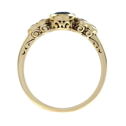 1.15ct Oval Blue Topaz and Sapphire Five Stone Ring