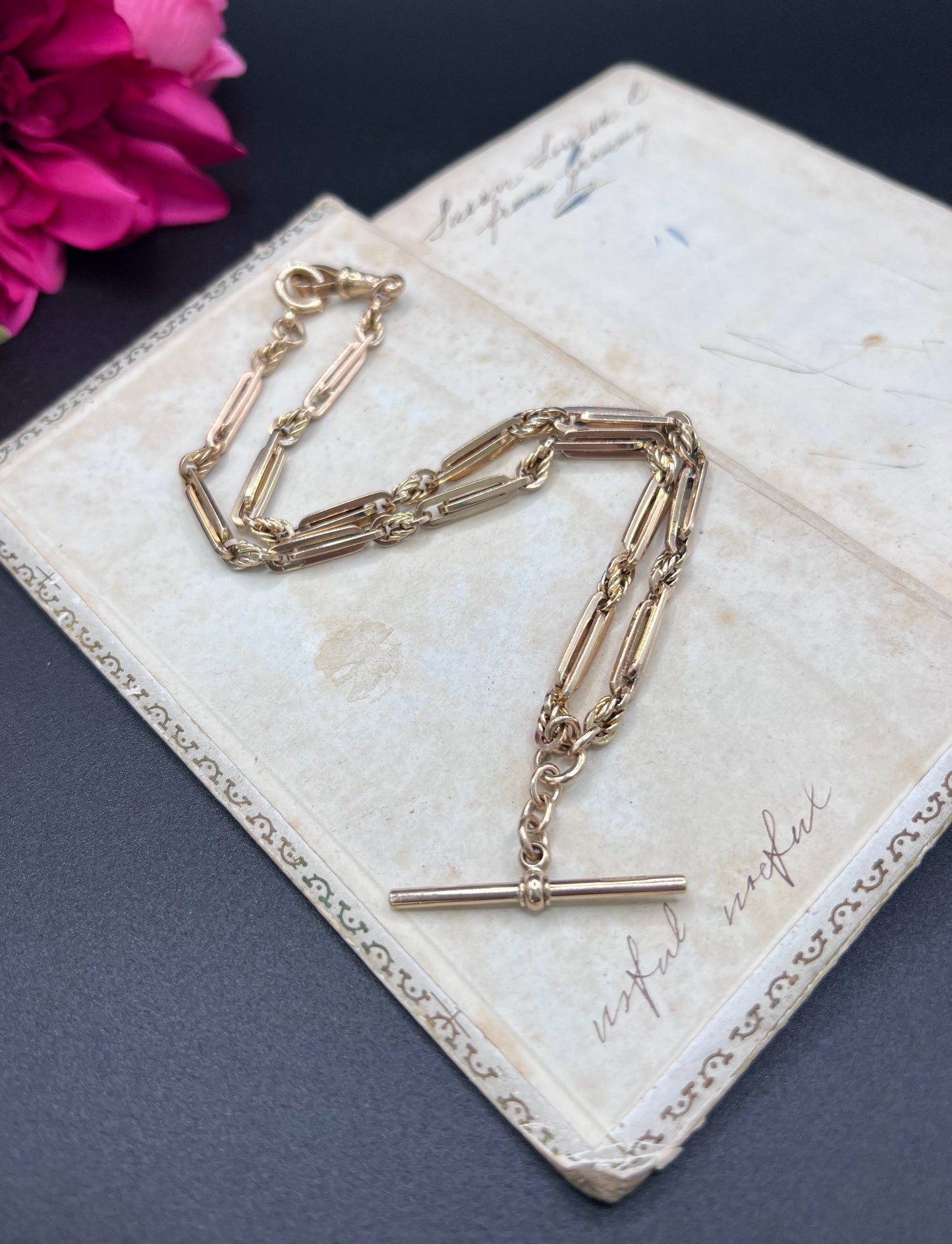 Antique 9ct Yellow Gold, Albert Chain Necklace: Edwardian Fancy Paperclip Link