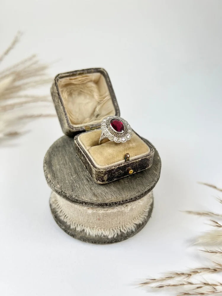 Antique Platinum Tourmaline And Diamond Cluster Ring