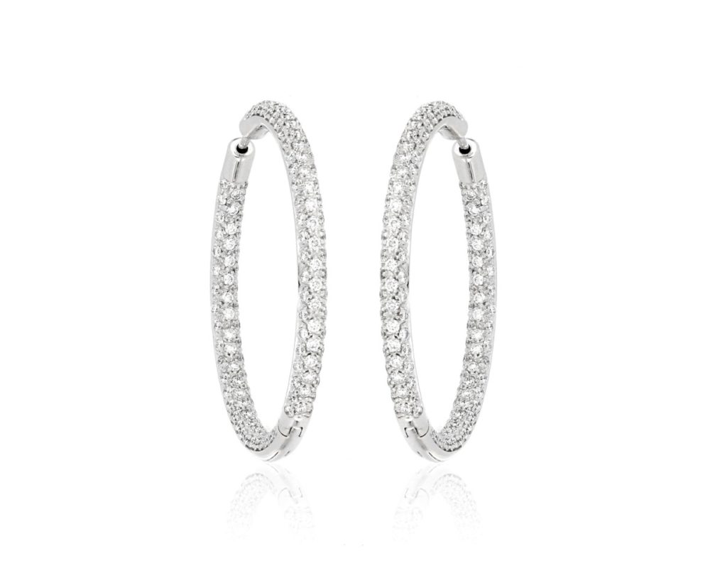 Diamond Set Hoop Earrings, 18ct White Gold