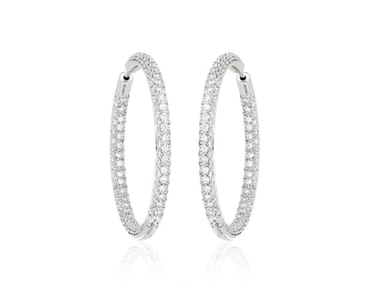 Diamond Set Hoop Earrings, 18ct White Gold