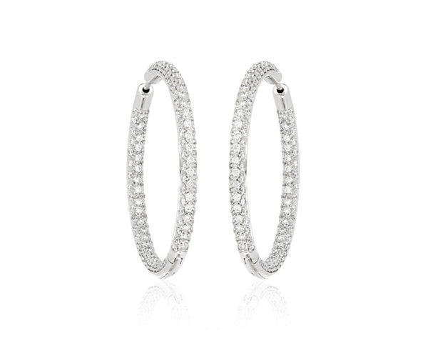 Diamond Set Hoop Earrings, 18ct White Gold