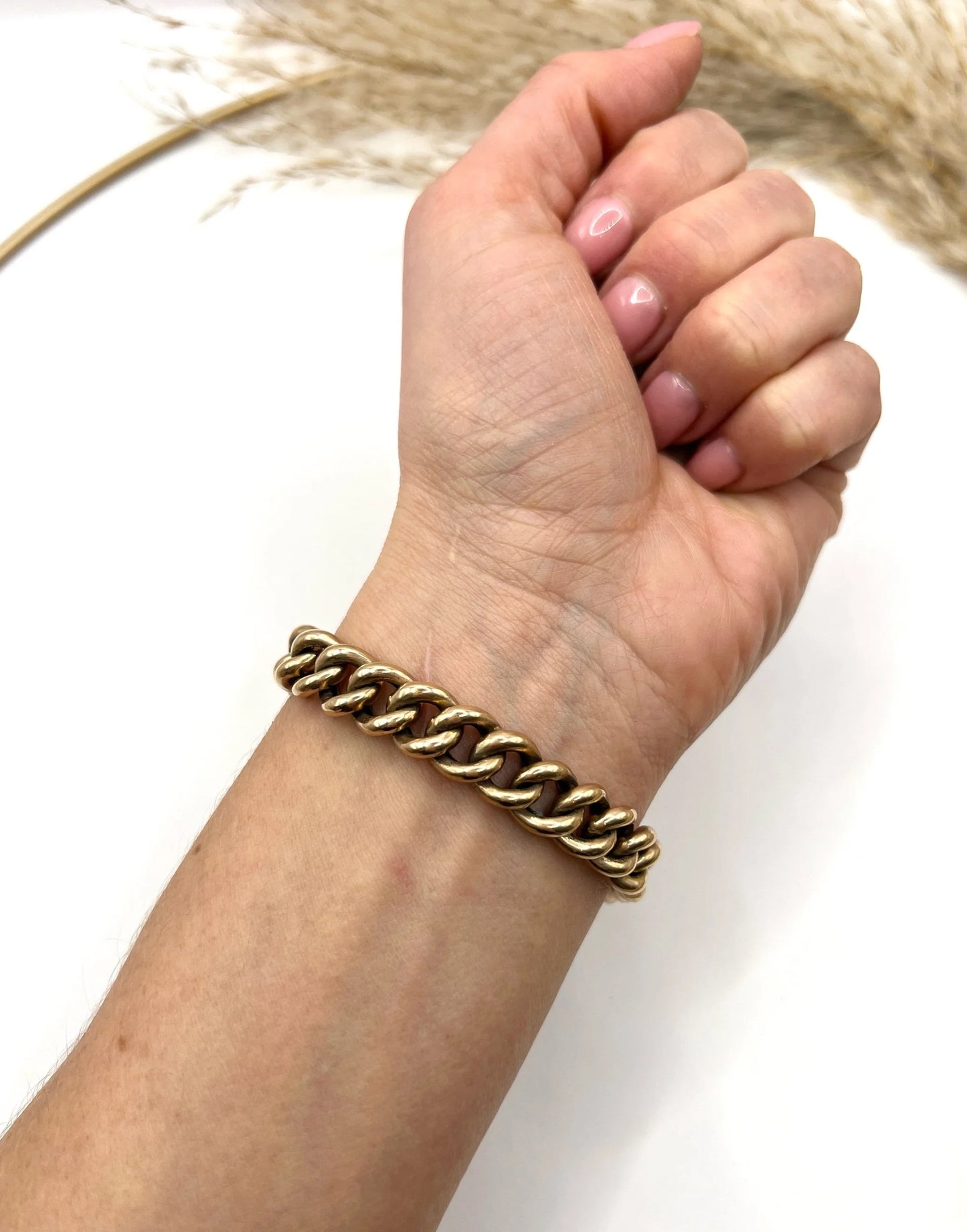 Antique 9 Carat Edwardian Rose Gold Curb Bracelet