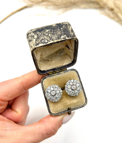 Victorian Antique 3.60ct Old Cut Diamond Cluster Stud Earrings