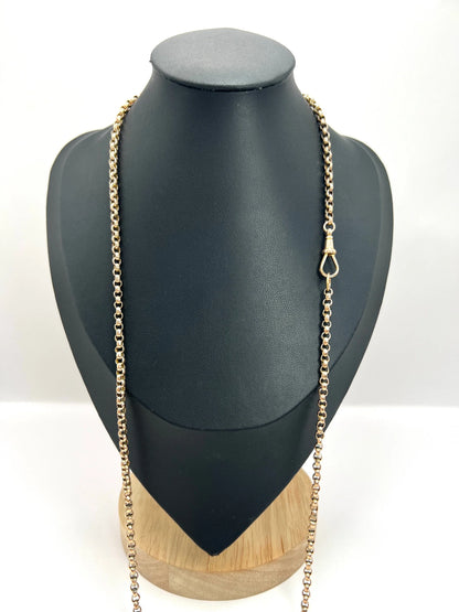 Antique 9 ct Rose Gold Edwardian Faceted Round Belcher Link Chain With Swivel Dog Clip