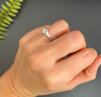 Antique Platinum 1920's Single Stone Diamond Engagement Ring With Diamond Shoulders