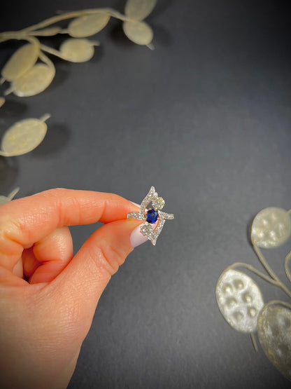 Victorian 18 Carat Yellow Gold Sapphire and Diamond Marquise/Navette Ring, Circa 1880